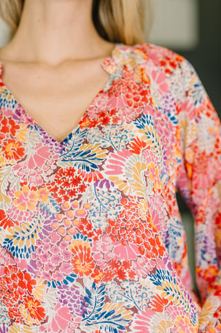 One Eleven North Modern Meadow V-Neck Puff Sleeve Blouse