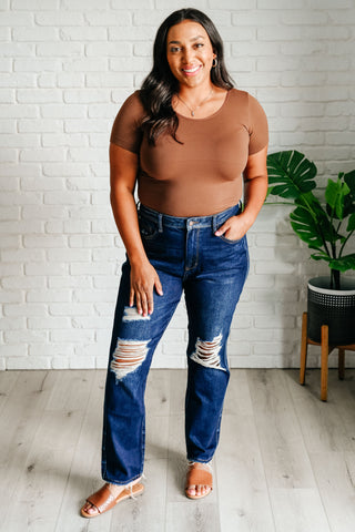 Judy Blue Montana High Rise Rigid Magic Distressed Straight Jeans - Exclusive