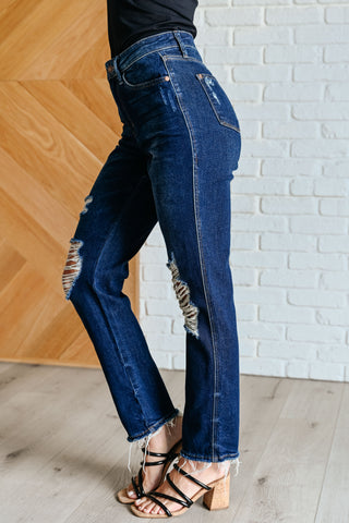 Judy Blue Montana High Rise Rigid Magic Distressed Straight Jeans - Exclusive