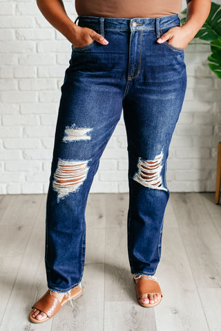 Judy Blue Montana High Rise Rigid Magic Distressed Straight Jeans - Exclusive