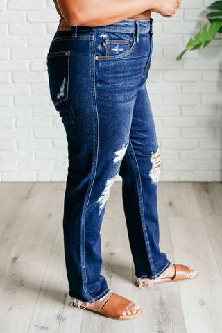 Judy Blue Montana High Rise Rigid Magic Distressed Straight Jeans - Exclusive