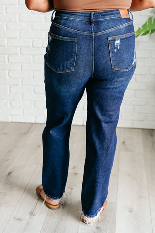 Judy Blue Montana High Rise Rigid Magic Distressed Straight Jeans - Exclusive
