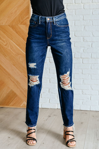 Judy Blue Montana High Rise Rigid Magic Distressed Straight Jeans - Exclusive
