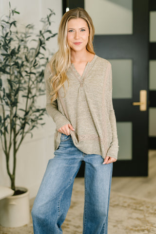 In Loom Never Been So Sure Lace Accent Henley Top in Taupe