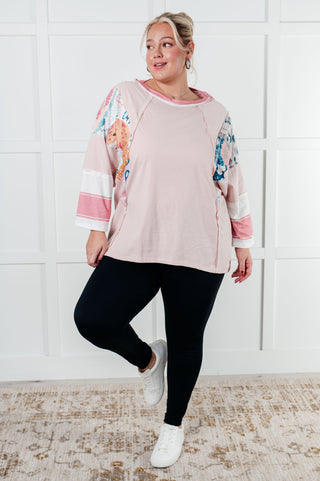 One Eleven North New Chapter Floral Color Block Patchwork Top