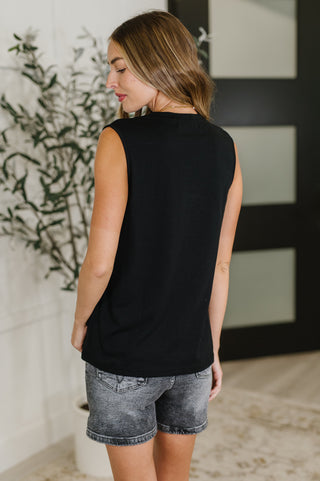 One Eleven North New Normal Pleat Detail Sleeveless Top in Black