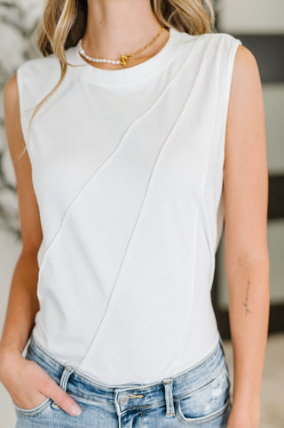 One Eleven North New Normal Pleat Detail Sleeveless Top in White