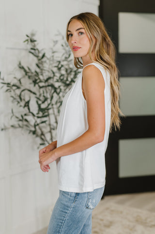 One Eleven North New Normal Pleat Detail Sleeveless Top in White