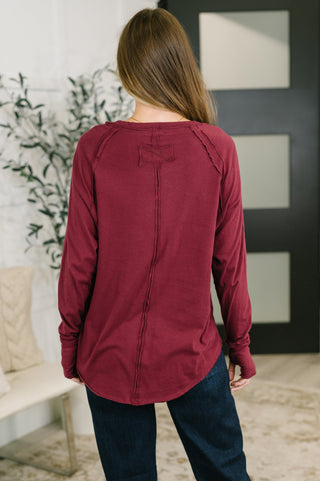 Zenana Nice to Each Other Raglan Sleeve Top in Cabernet