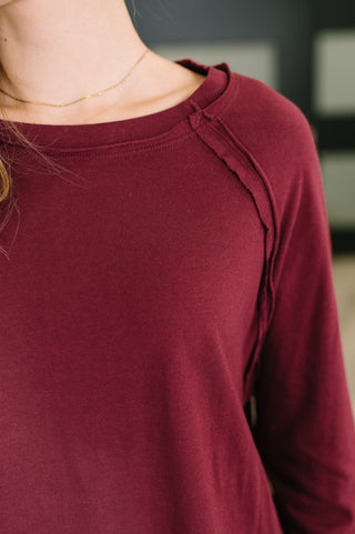Zenana Nice to Each Other Raglan Sleeve Top in Cabernet