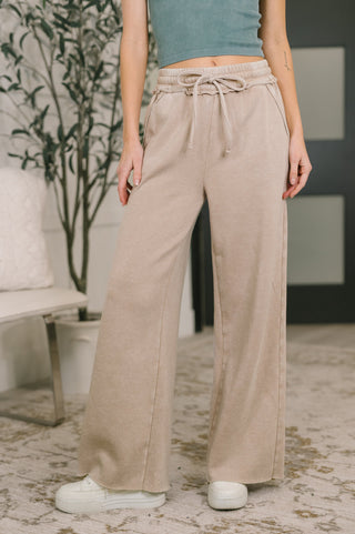 Zenana Nights Like This High Waist Palazzo Sweats in Ash Mocha