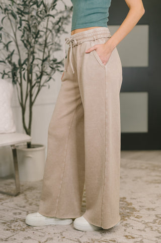 Zenana Nights Like This High Waist Palazzo Sweats in Ash Mocha