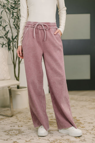 Zenana Nights Like This High Waist Palazzo Sweats in Light Rose
