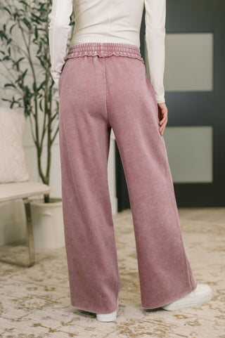 Zenana Nights Like This High Waist Palazzo Sweats in Light Rose