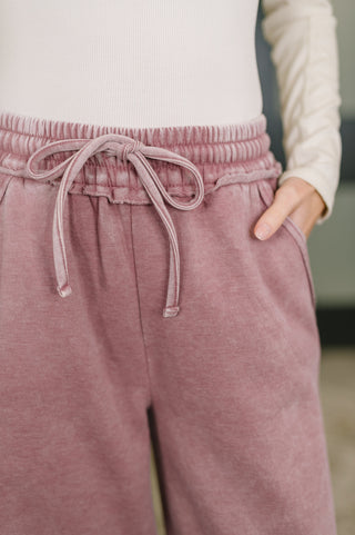 Zenana Nights Like This High Waist Palazzo Sweats in Light Rose