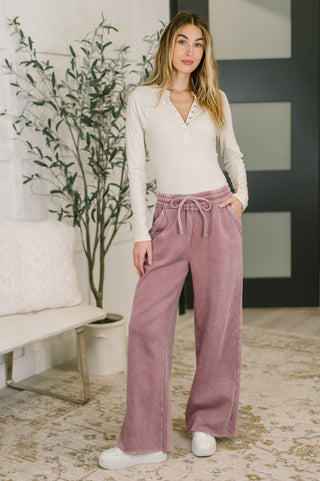 Zenana Nights Like This High Waist Palazzo Sweats in Light Rose