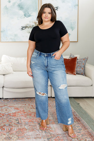 Judy Blue Nora High Rise Rigid Magic Destroy Slim Straight Jeans - Exclusive