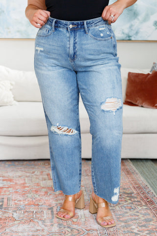 Judy Blue Nora High Rise Rigid Magic Destroy Slim Straight Jeans - Exclusive