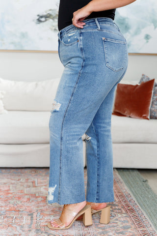 Judy Blue Nora High Rise Rigid Magic Destroy Slim Straight Jeans - Exclusive