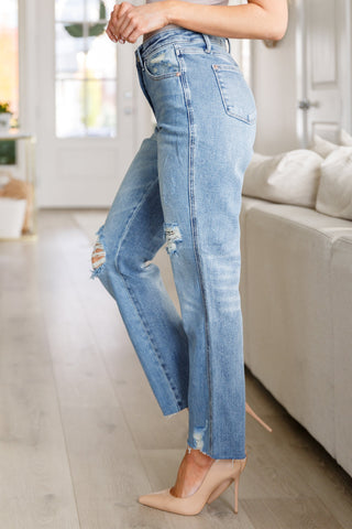Judy Blue Nora High Rise Rigid Magic Destroy Slim Straight Jeans - Exclusive