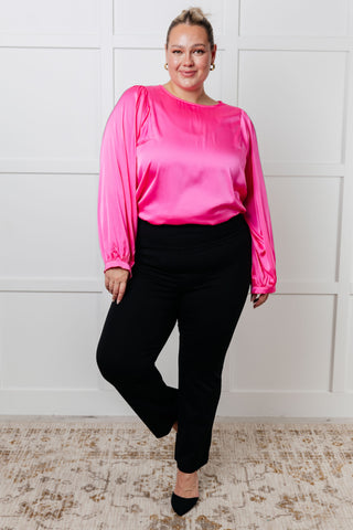 One Eleven North Not Exaggerating Satin Puff Sleeve Blouse