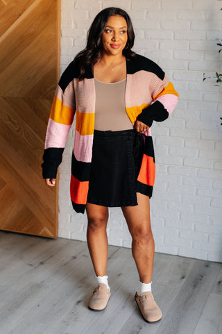 One Eleven North Not Quite Sure Striped Open Front Cardigan