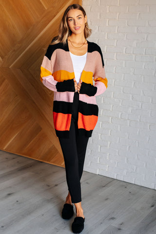One Eleven North Not Quite Sure Striped Open Front Cardigan