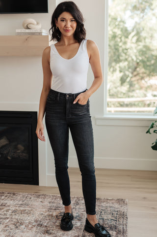 Judy Blue Octavia High Rise Control Top Skinny Jeans in Washed Black - Exclusive