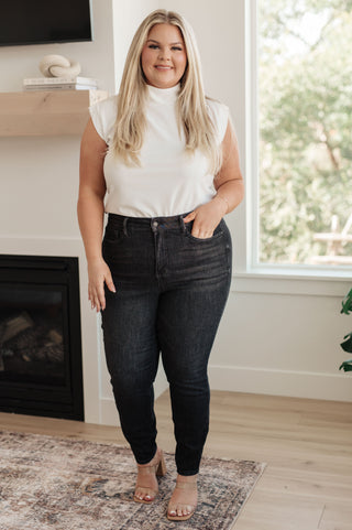 Judy Blue Octavia High Rise Control Top Skinny Jeans in Washed Black - Exclusive