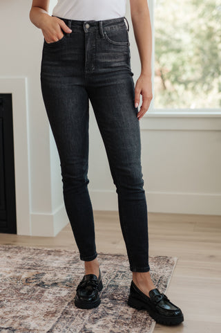 Judy Blue Octavia High Rise Control Top Skinny Jeans in Washed Black - Exclusive