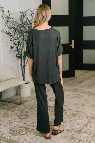 Zenana Ol' Reliable Top and Bottom Lounge Set in Charcoal