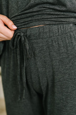 Zenana Ol' Reliable Top and Bottom Lounge Set in Charcoal