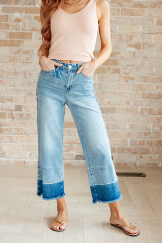 Judy Blue Olivia High Rise Wide Leg Crop Jeans in Medium Wash - Exclusive