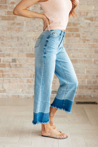Judy Blue Olivia High Rise Wide Leg Crop Jeans in Medium Wash - Exclusive