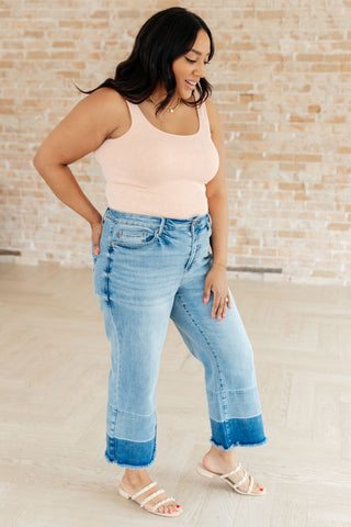 Judy Blue Olivia High Rise Wide Leg Crop Jeans in Medium Wash - Exclusive