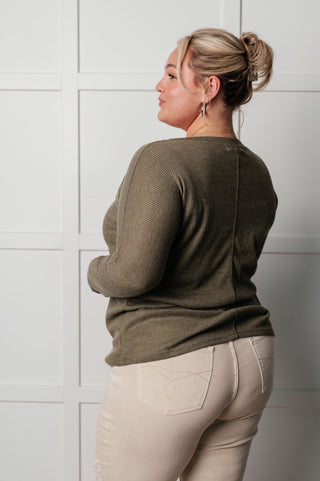 One Eleven North On a Roll Ribbed Knit V Neck Long Sleeve Top