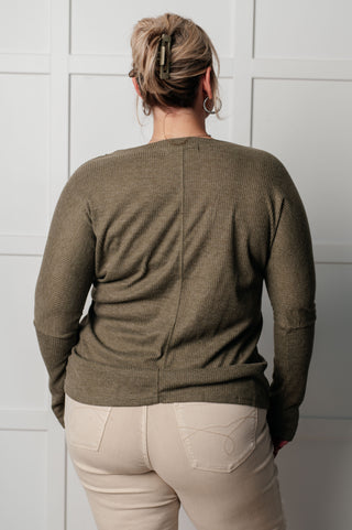 One Eleven North On a Roll Ribbed Knit V Neck Long Sleeve Top