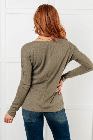 One Eleven North On a Roll Ribbed Knit V Neck Long Sleeve Top