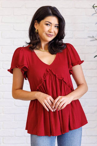 One Eleven North One Day Soon V-Neck Ruffle Detail Top