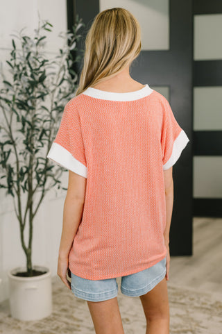 7th Ray One Piece at a Time V-Neck Short Sleeve Top in Coral