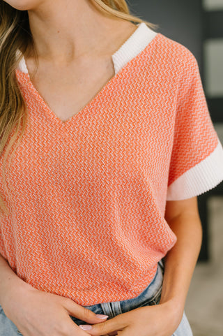 7th Ray One Piece at a Time V-Neck Short Sleeve Top in Coral