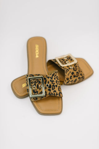 Soda Opera Square Toe Buckle Slip On Sandal