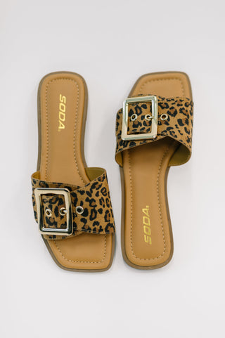 Soda Opera Square Toe Buckle Slip On Sandal