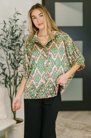 One Eleven North Optical Illusion Button Up Blouse