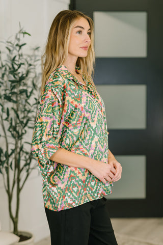 One Eleven North Optical Illusion Button Up Blouse