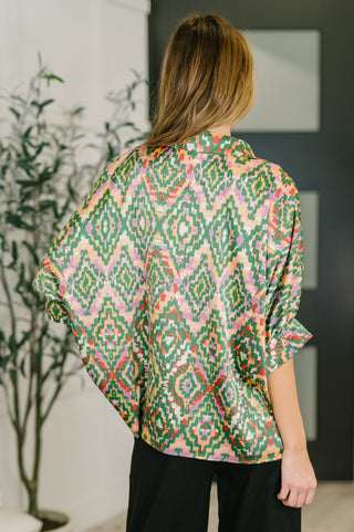 One Eleven North Optical Illusion Button Up Blouse