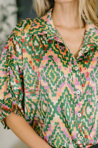 One Eleven North Optical Illusion Button Up Blouse