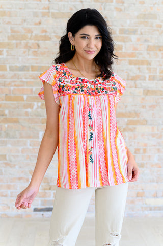 Savanna Jane Orange Blossoms Flutter Sleeve Blouse