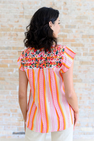 Savanna Jane Orange Blossoms Flutter Sleeve Blouse