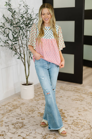 One Eleven North Outside Advantage Mixed Print Boho Blouse